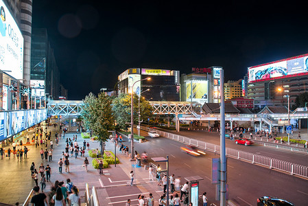 海报夜生活摄影照片_北京商业街夜景