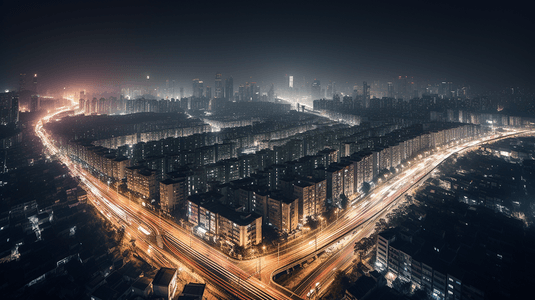 夜间交通繁忙的特大城市全景