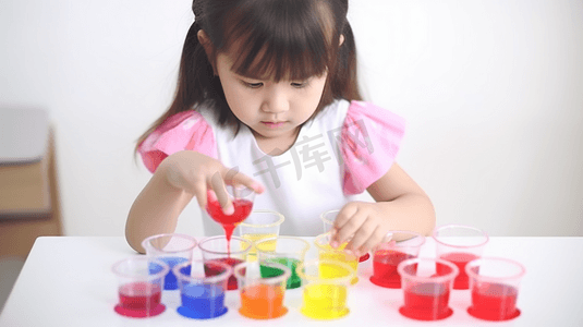 科学摄影照片_儿童科学概念快乐的小女孩在实验室做化学实验