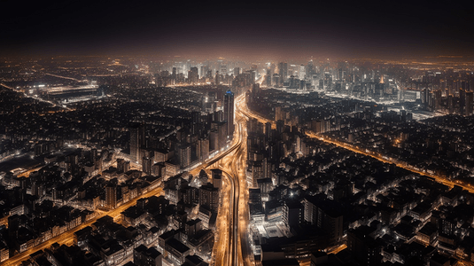 夜间交通繁忙的特大城市全景