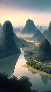 唯美风景天空背景图片_唯美桂林山水风景