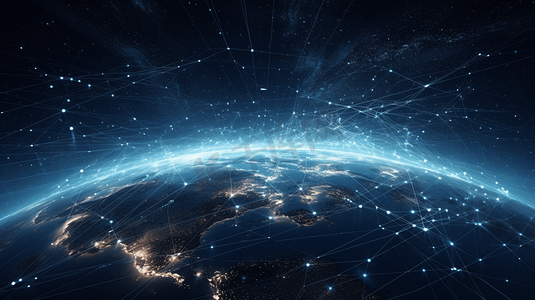科技风框框摄影照片_3D渲染线网格虚拟数字地球