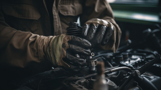 近距离的手，不认识的机械师做汽车服务和维修。更换机油和燃油滤清器。
