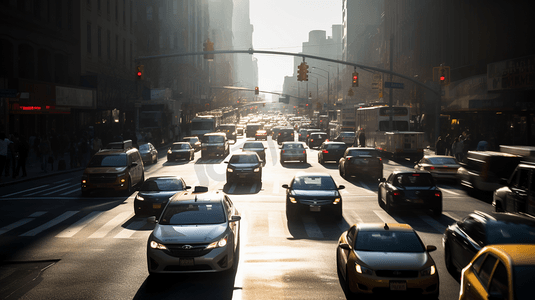 动态场景图摄影照片_纽约市曼哈顿的交通场景的变焦效果
