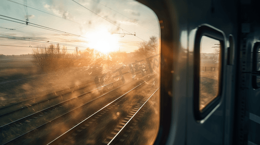 动态火车动态火车摄影照片_透过火车窗户看。日出的。动态模糊效果。
