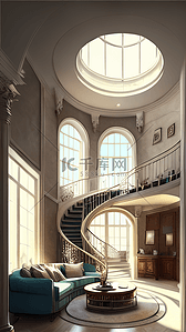 欧式复式客厅旋转楼梯