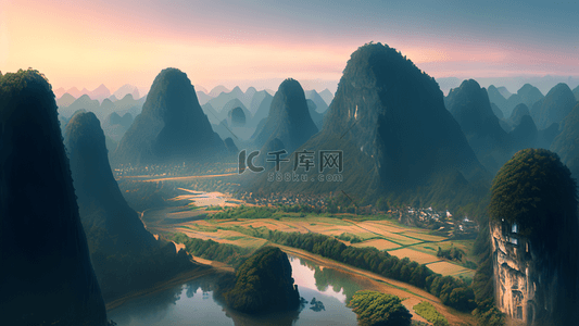 唯美风景天空背景图片_唯美桂林山水风景