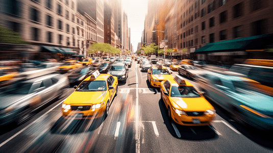 动态场景图摄影照片_纽约市曼哈顿的交通场景的变焦效果