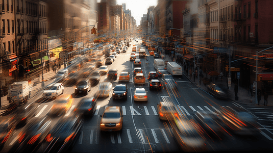 纽约市曼哈顿的交通场景的变焦效果