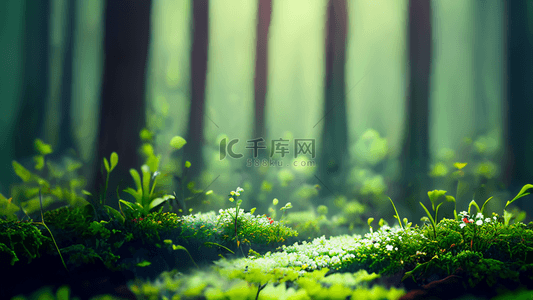夏天背景图片_森林绿色植物小花朵