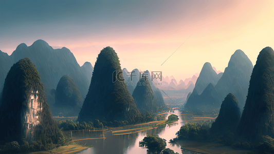 唯美风景天空背景图片_唯美桂林山水风景