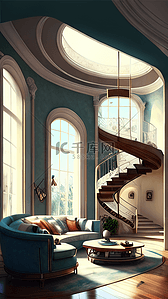 欧式复式客厅旋转楼梯