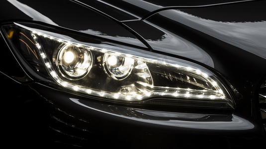 led横屏摄影照片_一辆汽车的一个LED大灯的细节。
