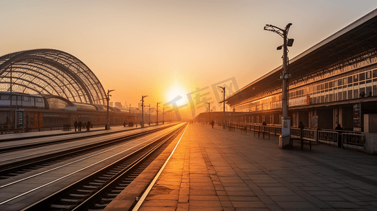 火车站台摄影照片_夕阳下的北京西站火车站台
