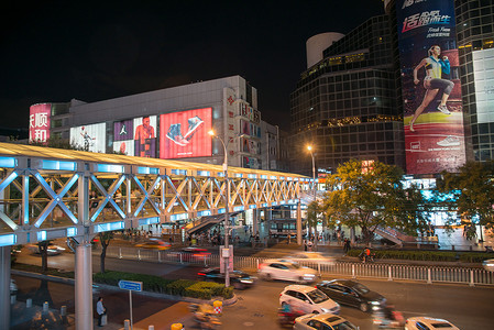 海报夜生活摄影照片_北京商业街夜景