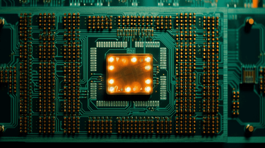 电子电路版核心芯片cpu特写。
