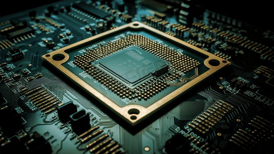 电子电路版核心芯片cpu特写。
