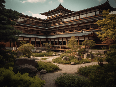 中式花园背景图片_立体中式花园建筑