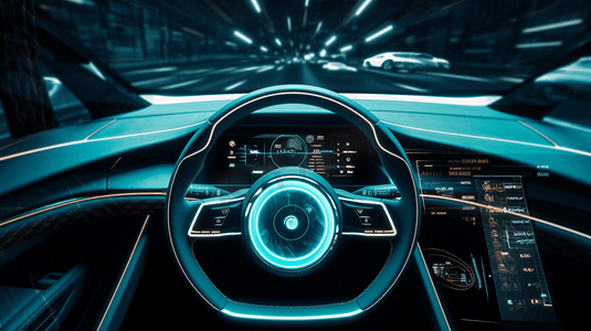 汽车摄影照片_汽车驾驶舱和屏幕汽车电子汽车技术自动驾驶未来科技
