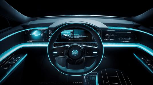 hud框摄影照片_未来汽车智能汽车座舱图形用户界面数字全息虚拟屏幕系统HUD