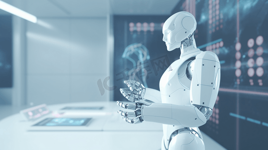智能服务摄影照片_医疗智能医院人工智能概念中的机器人顾问服务技术