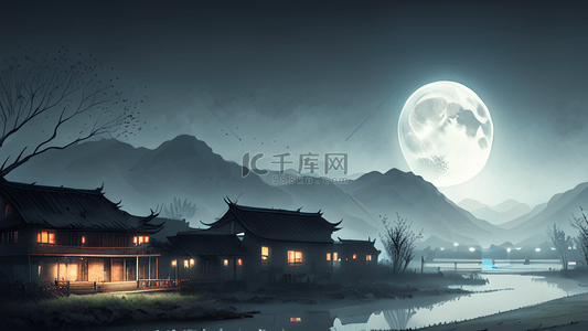 月光下静谧的乡村夜景