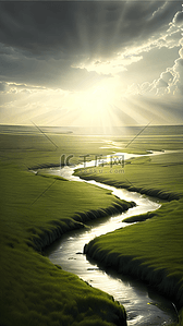 小河背景图片_绿色的草原细细的小河