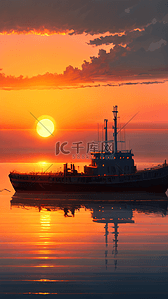 轮船大海朝阳日出日落海面风景