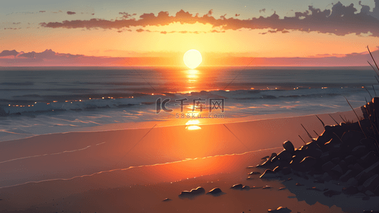 清晨日出太阳海边海面