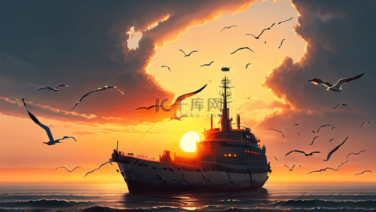 海面日出背景图片_轮船大海朝阳日出日落海面风景