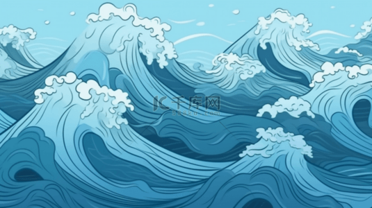 插画海浪浪花背景图片_大海海浪浪花背景