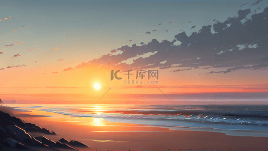 清晨街头背景图片_清晨日出太阳海边海面