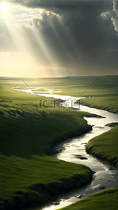 流淌的小河背景图片_绿色的草原细细的小河