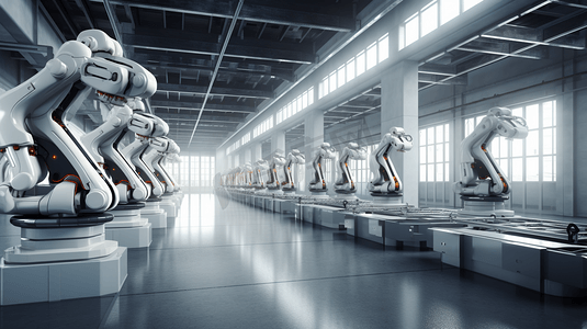 自动化工业概念3d渲染工厂机器人装配