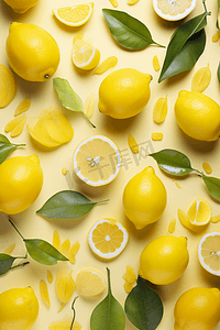 黄色背景上的无缝柠檬图案。
