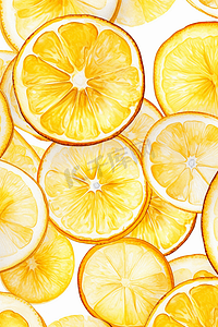 黄柠檬片水果重复平铺无缝背景手绘插画
