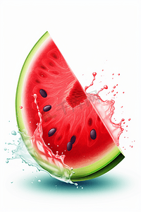 水果水果卡通摄影照片_明亮的矢量汁西瓜片。彩色卡通孤立在白色背景。
