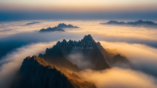 黄山迎客松雪背景图片_航拍视角黄山云海风景