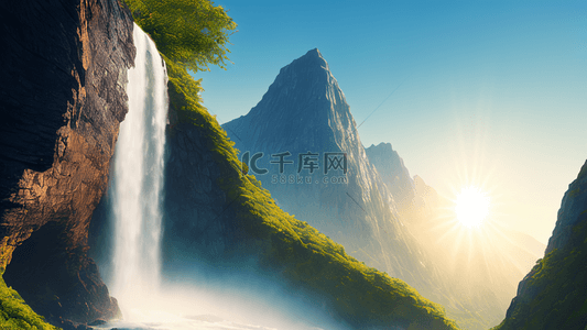 瀑布瀑布背景图片_壮美景色陡崖峭壁瀑布