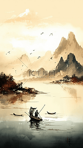 复古中国画背景图片_国画山水水墨山水