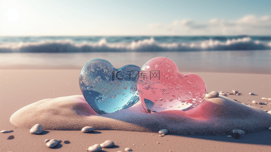 浪漫蝴蝶背景图片_520海边沙滩透明爱心