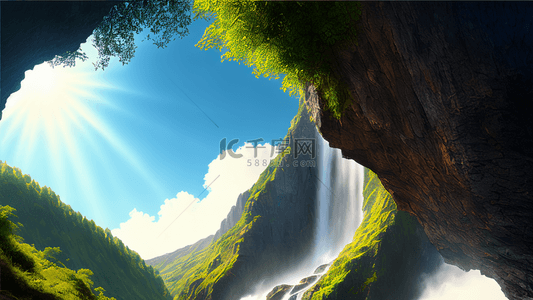 壮美景色陡崖峭壁瀑布