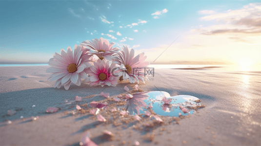 520玫瑰背景图片_520海边沙滩透明爱心