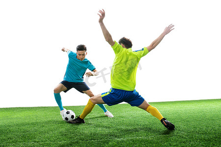 世界杯足球足球摄影照片_两名足球运动员踢球