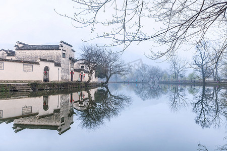 国内文化旅游摄影照片_安徽省宏村建筑群