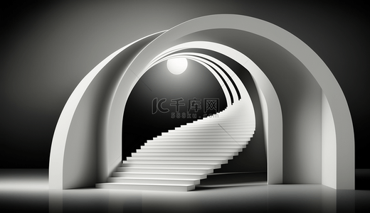 极简立体背景图片_灰色立体拱门楼梯空间