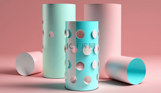 蓝粉色3D柱形电商展台