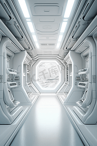 未来飞船内部走廊3D渲染