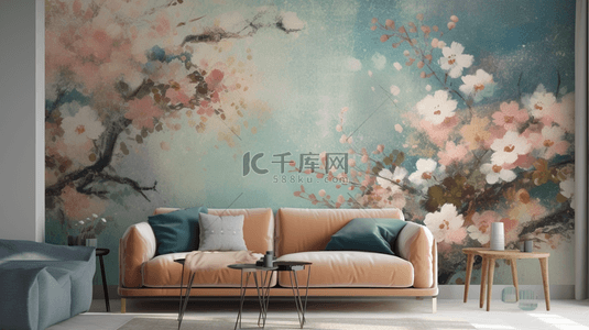 室内古风背景图片_中国风国画装饰客厅