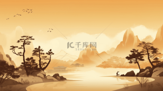 水墨古风插画背景图片_水墨古风山水背景